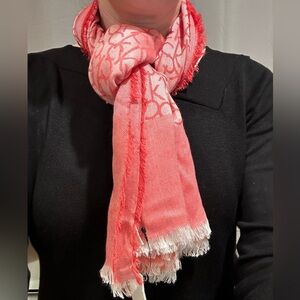 Calvin Klein Coral Logo Scarf Wrap Shawl Fringe NWT OS